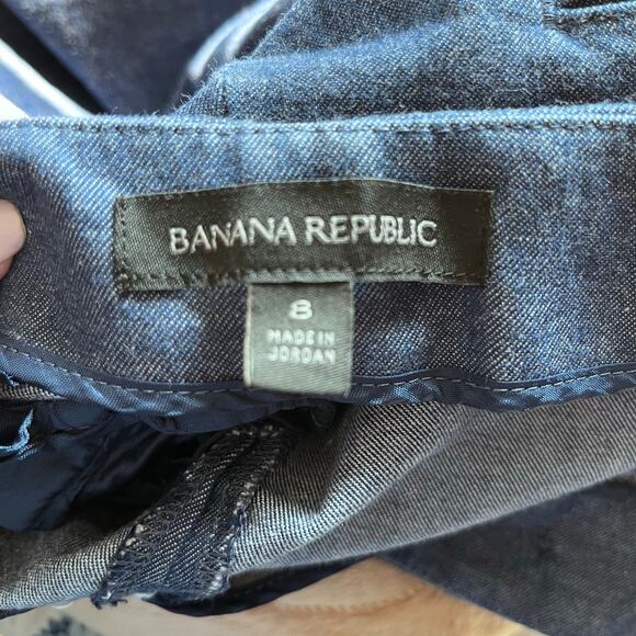 Banana Republic Blue Chambray Cropped Pants 8 Denim “Sloan” Sailor Style Buttons - Picture 6 of 6